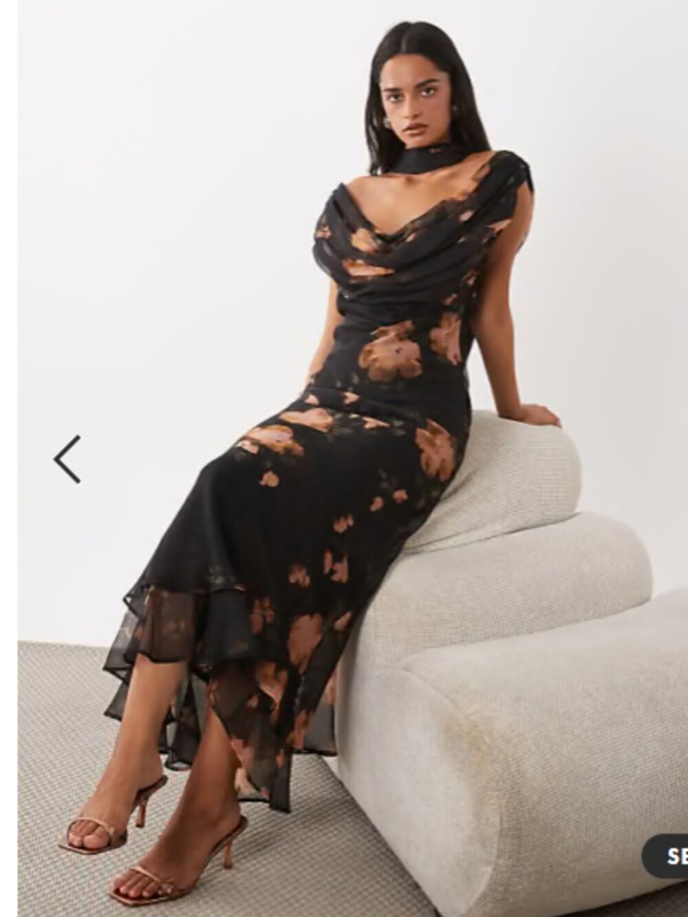 Asos draped off the should dress with neck scarf